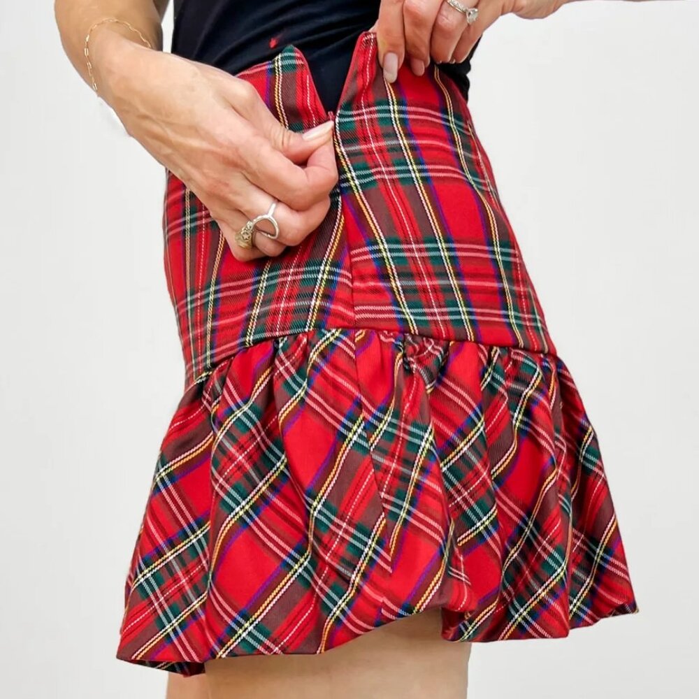 "SO ME" PLAID MINI BALLOON SKIRT WITH SIDE INVISIBLE ZIPPER AND SHORTS LINING - Picture 5 of 8